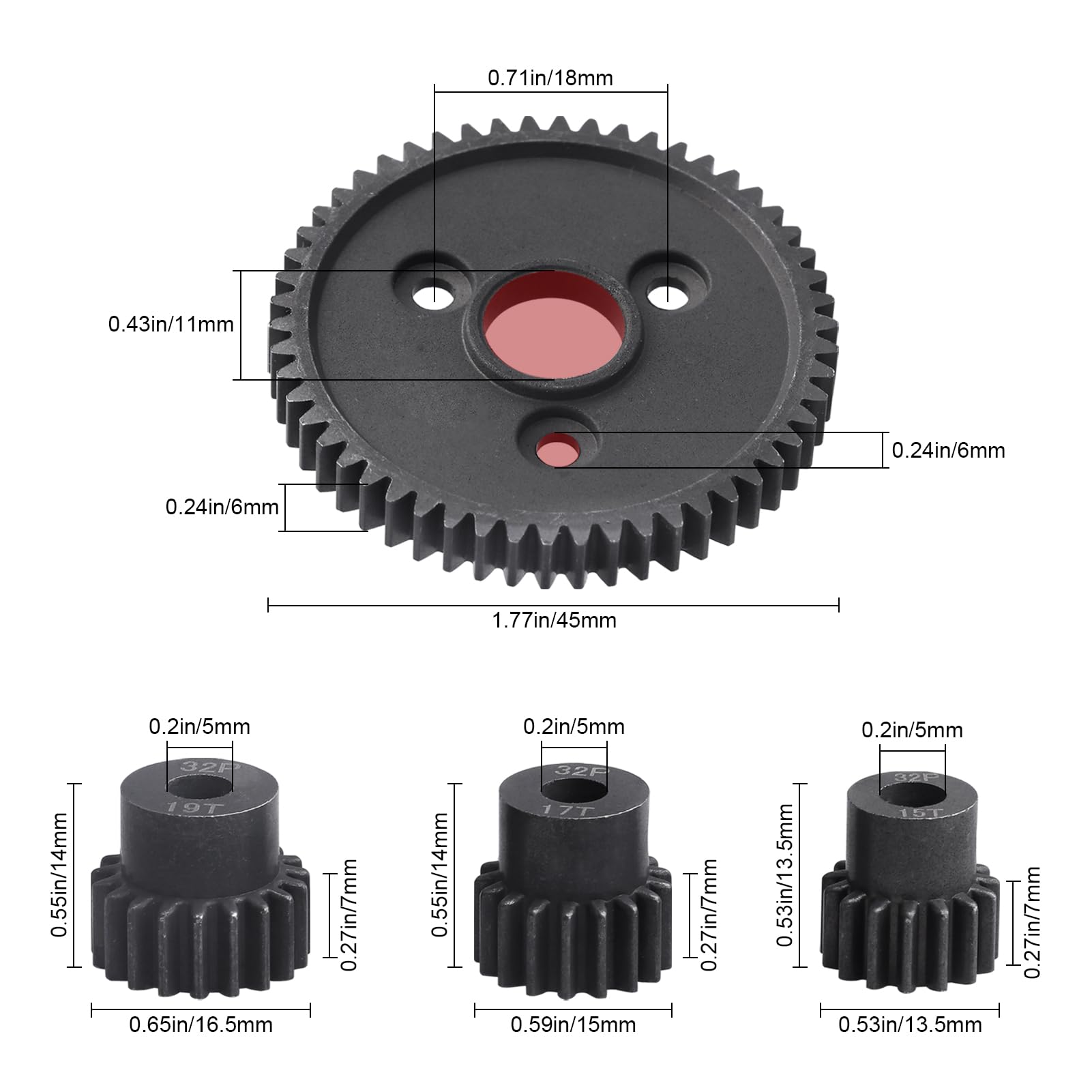 Amazon.com: AllinRC 54T 0.8 32 Pitch Metal Steel 3956 Spur Gear